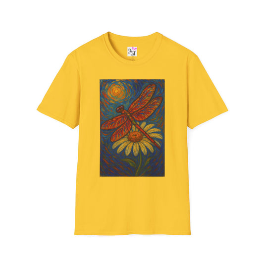 Van Gogh's Dragonfly sitting on a daisy softstyle T-Shirt 100% cotton