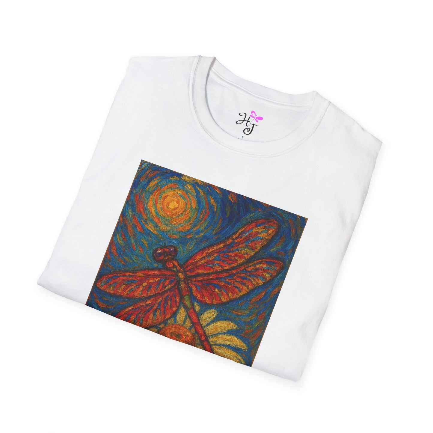 Van Gogh's Dragonfly sitting on a daisy softstyle T-Shirt 100% cotton
