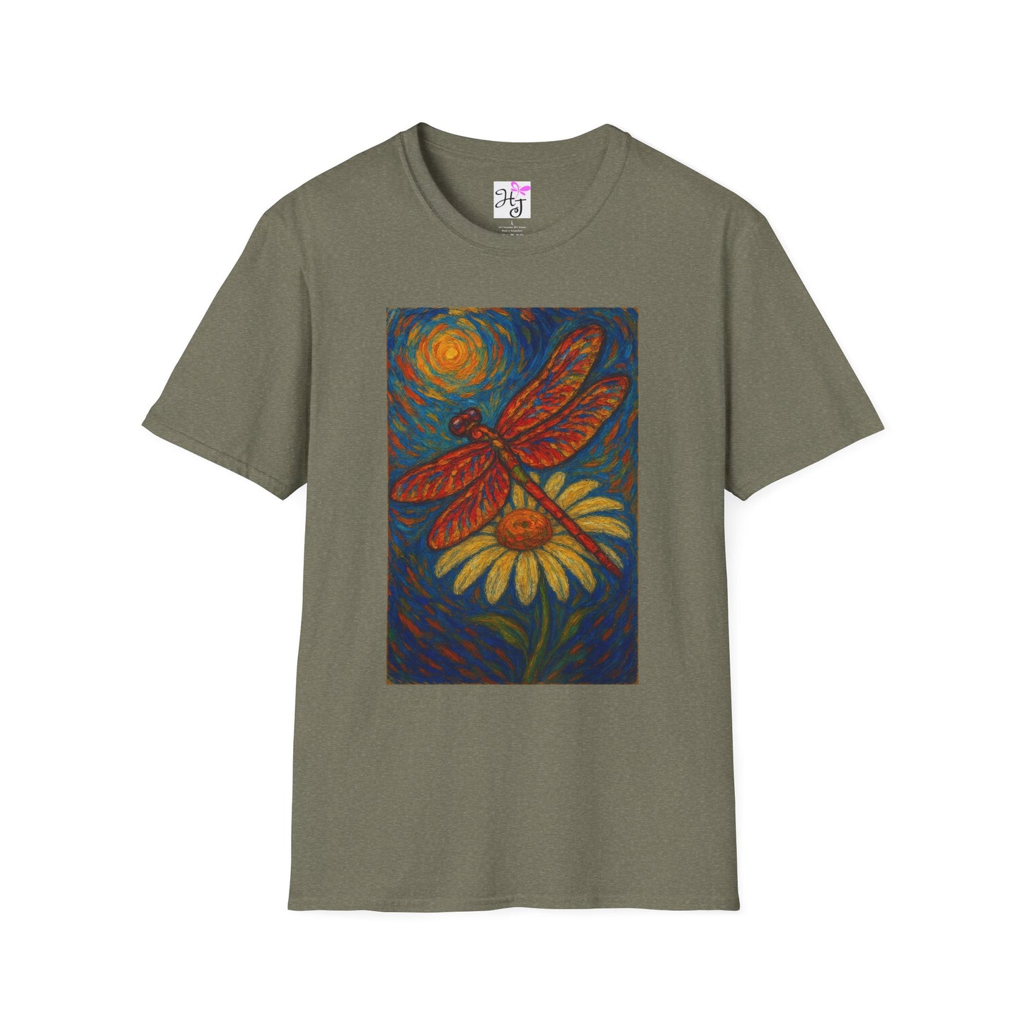 Van Gogh's Dragonfly sitting on a daisy softstyle T-Shirt 100% cotton