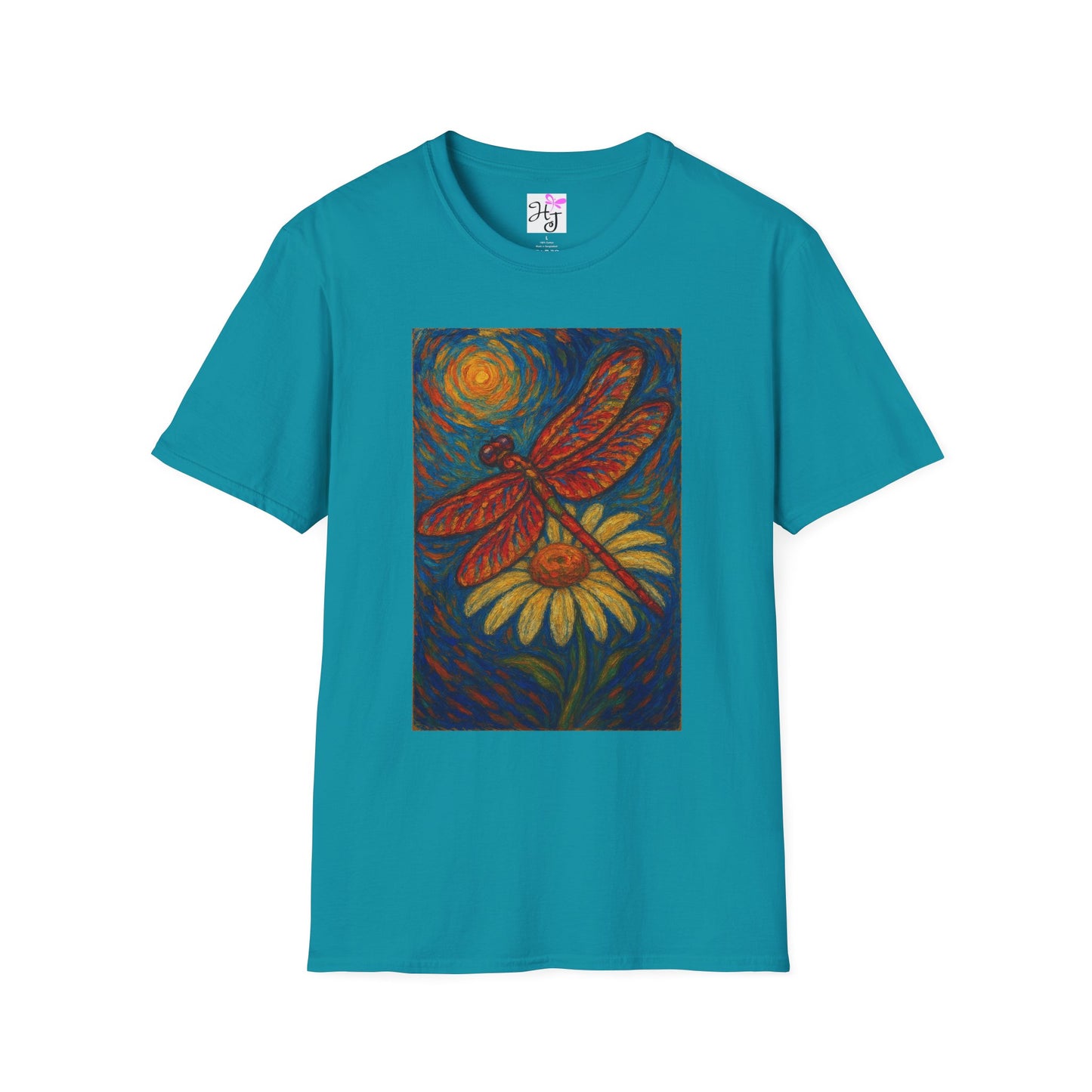 Van Gogh's Dragonfly sitting on a daisy softstyle T-Shirt 100% cotton